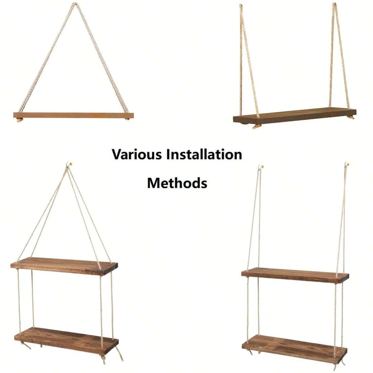 Wood Hanging Shelf with Rope
