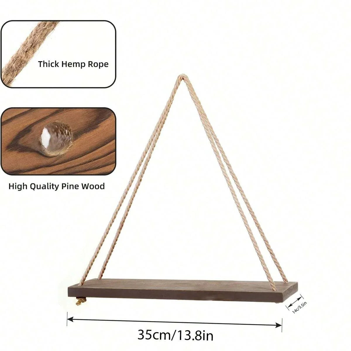 Wood Hanging Shelf with Rope